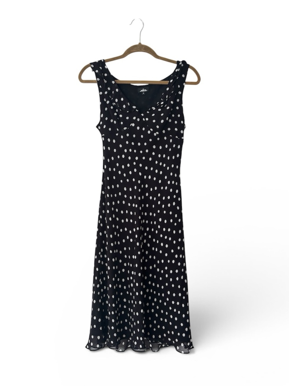 Black Polka Dot Sleeveless Midi Dress
